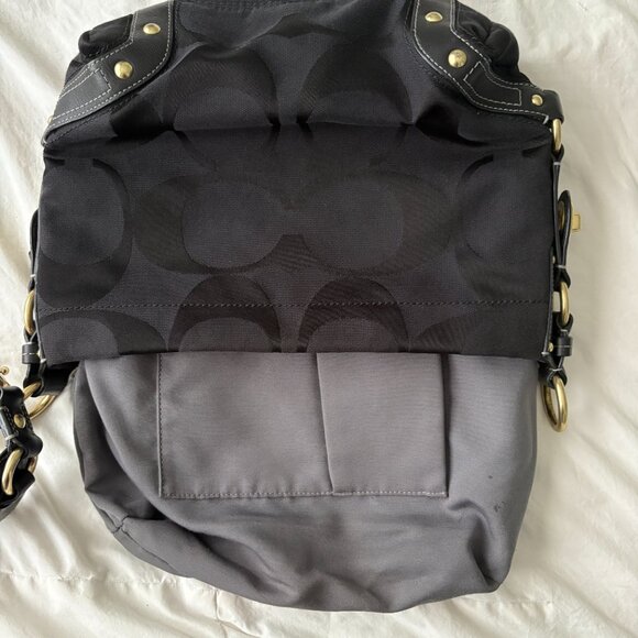 Vintage Coach Carly Bag Black Leather Jacquard Signature Hobo Shoulder Handbag - Picture 5 of 10